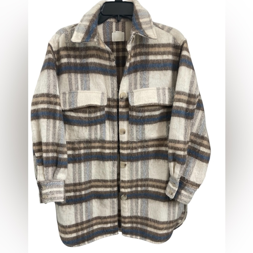H&M Oversized Brown/Cream Plaid Jacket Sz(XS)